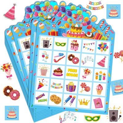 Blosssound 24 Players Birthday Bingo Games Happy Birth Day Bingo Cards for Adults Fun Birthday Party Game Family Activities Party Favors for Family Large Group Classroom