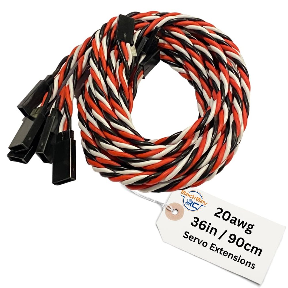 BackBayRC - Twisted 20awg Servo Extension Wire - 100 Strands for RC Vehicles, Drones, E-Bikes - 6 Lengths / 5 Cables per Pack (90CM / 36in / 3ft)