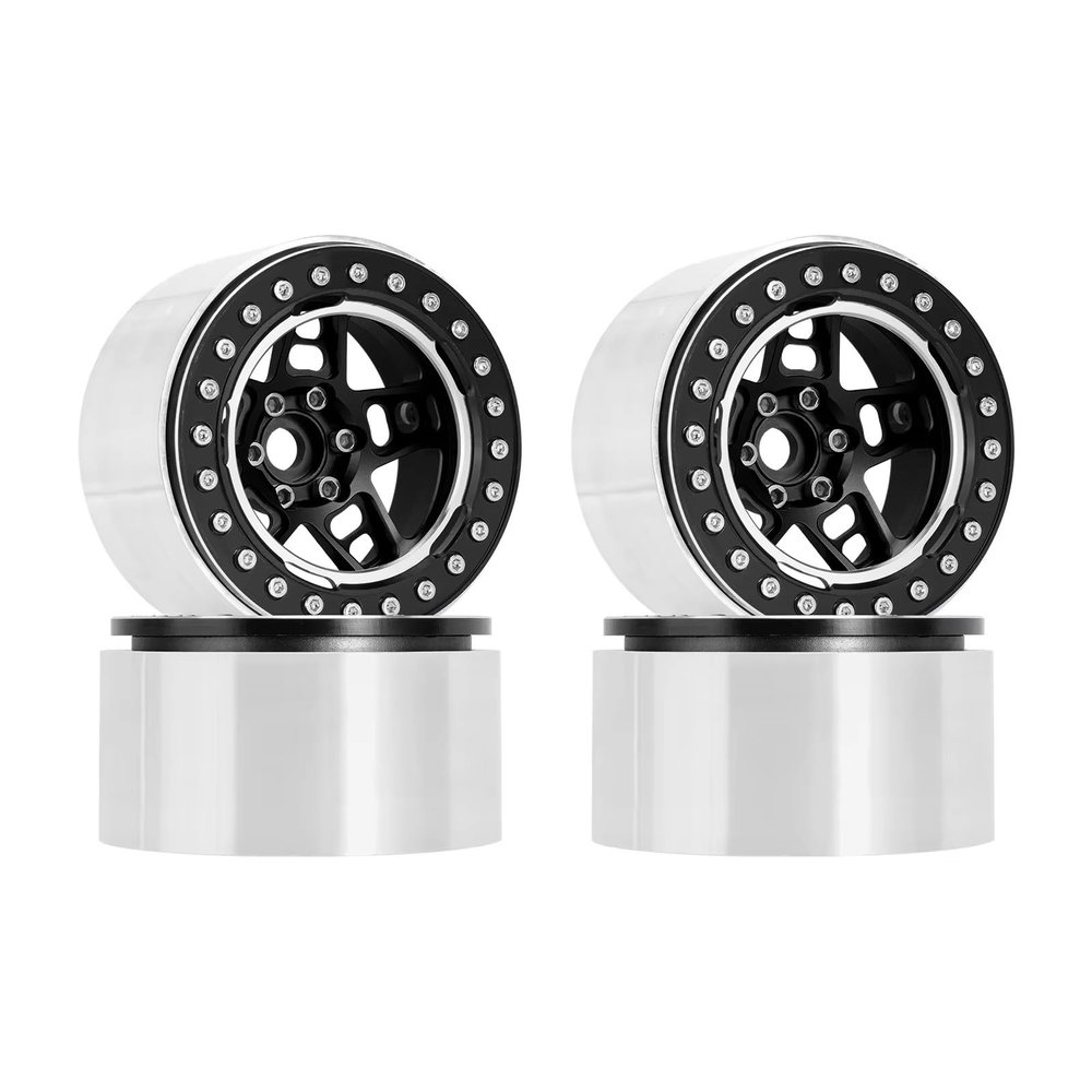 RC Upgrade Accessories for TRX4 for TRX6 for SCX10 for RR10 for Wraith 10mm Offset 5-Spokes 2.2" Beadlock Wheel Rim for 1/10 RC Crawler Car(2209BK)