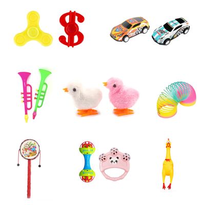 13PCS Toys Under Gift Pack Mini Car Fingertip Gyro Spinning Trumpet Spring Chick Rainbow Plastic Spring Shaking Drum Hand Shaking Ling Pinch Barking Yellow Chicken