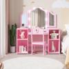 dainslef Kids Vanity with Lights,2 in 1 Princess Makeup Desk & Chair Set, Lighted Mirror, Storage Shelves & Cabinet, Toddler Dressing Table, Pretend Play Vanity Set for Little Girls view 1