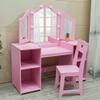 dainslef Kids Vanity with Lights,2 in 1 Princess Makeup Desk & Chair Set, Lighted Mirror, Storage Shelves & Cabinet, Toddler Dressing Table, Pretend Play Vanity Set for Little Girls view 2