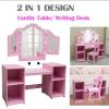 dainslef Kids Vanity with Lights,2 in 1 Princess Makeup Desk & Chair Set, Lighted Mirror, Storage Shelves & Cabinet, Toddler Dressing Table, Pretend Play Vanity Set for Little Girls view 3