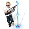 Kids Karaoke Machine with Adjustable Microphone Stand for Kids Standing Mic,Flashing Light Base,Piano Keyboard 14 Keys,Portable Keyboard Keytar Birthday Gifts for Age 3-6 Boy Girls (Blue)