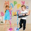 Kids Karaoke Machine with Adjustable Microphone Stand for Kids Standing Mic,Flashing Light Base,Piano Keyboard 14 Keys,Portable Keyboard Keytar Birthday Gifts for Age 3-6 Boy Girls (Blue) view 2
