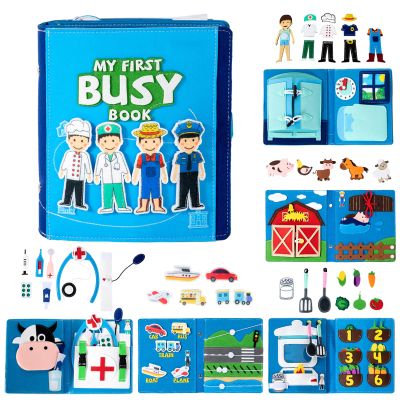 My First Montessori Busy Books for Toddlers 3-5Educational Quiet Book with Life Skills Activities,Early Learning Sensory Busy Book for Kids,Airplane Travel Toy&Christmas Toddler Gifts(4 Career Roles)