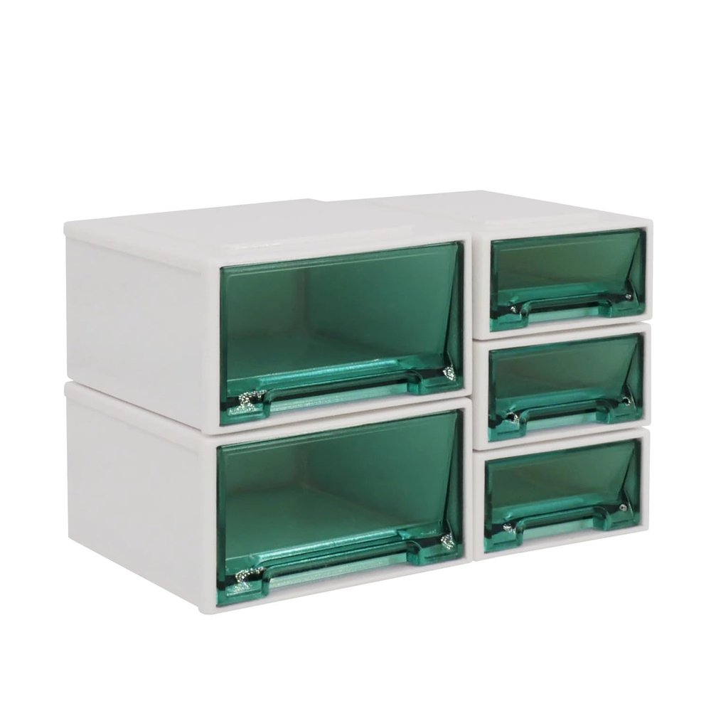 5pcs/Set 1:6 Scale Dollhouse Miniature mini Simulation Drawer Desktop Storage Box model/bjdob11blythe Collection Accessories (Green)