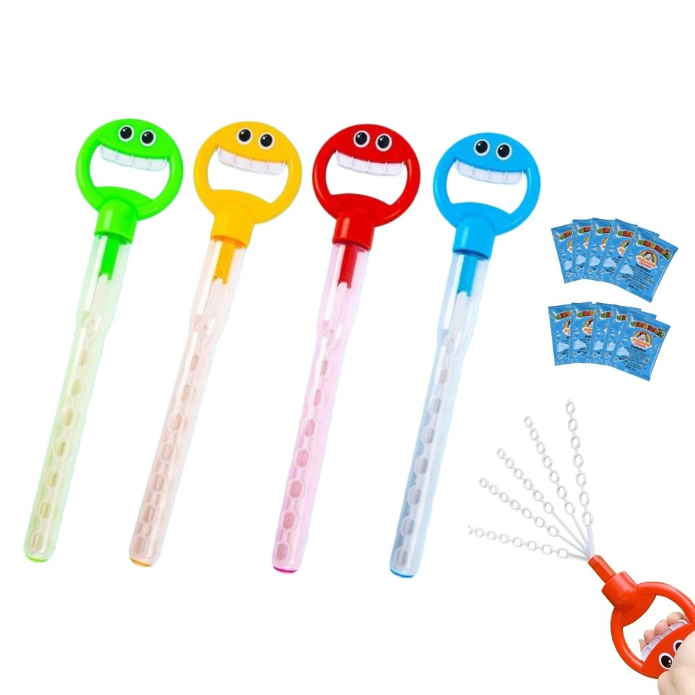 4PCS 5 Claw Bubble Wand, 32-Hole Smiley Face Bubble Wands with Five Claws, Bubble Claw Wand, Bubble Maker Blowing Machine Toy (10 Packs Concentrated Bubble Solution)