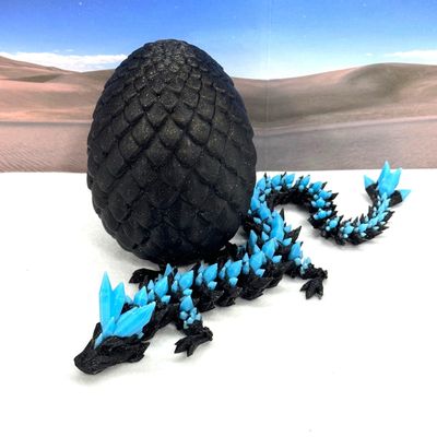 3D Printed Glow in The Dark Crystal Dragon with Egg, Black and Blue Crystal Dragon, Home Office Decor Executive Desk Toys, Fidget ADHD Toy for Autism/ADHD - GD003