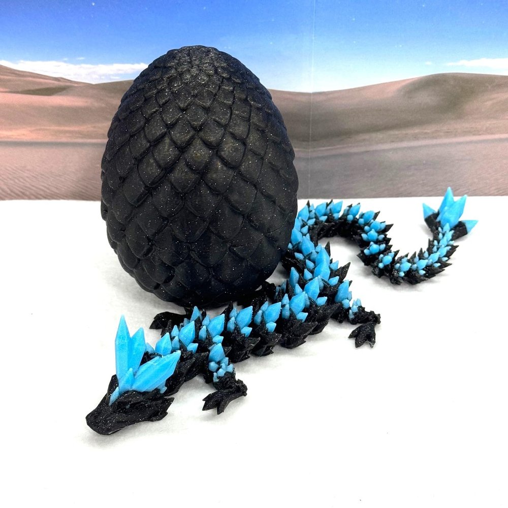 3D Printed Glow in The Dark Crystal Dragon with Egg, Black and Blue Crystal Dragon, Home Office Decor Executive Desk Toys, Fidget ADHD Toy for Autism/ADHD - GD003