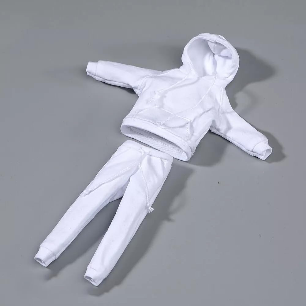 1/12 Scale Male Clothes Hoodie Sweatshirt Set for 6-inches Man Action Figure Body Doll, Fashion Street Boy Action Figure Hoodie Pants Trousers Clothing Costume Outfit (White)