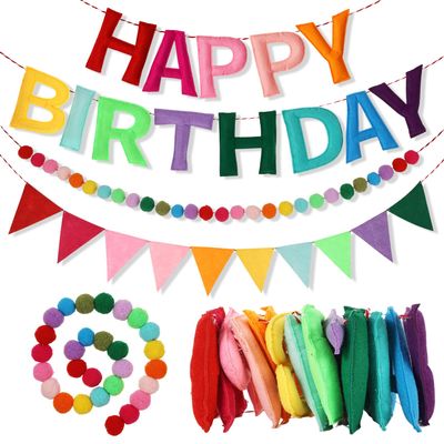 3Pcs 118 Inch Pre-Strung Happy Birthday Banner Colorful Pennant Flag Banners Rainbow Party Decorations Personalized Happy Birthday Sign for Party Decor