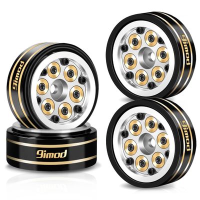 9IMOD 1.0 Beadlock Wheel Rims Black Coating Brass Rims, Heavy Duty Aluminium RC Wheels for 1/24 1/18 RC Crawler Upgrade Axial SCX24 AX24 TRX4M FCX24 Gladiator Deadbolt Bronco C10 JLU (Silver)