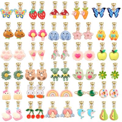 30 Pairs Cartoon Clip On Earrings for Girls, Adjustable Non-Piercing Ear Clips, Lightweight Plastic Animal/Flower/Fruit Designs (Butterfly, Strawberry, Dolphin) for Kids Teens Daily Wear Gift