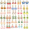 30 Pairs Cartoon Clip On Earrings for Girls, Adjustable Non-Piercing Ear Clips, Lightweight Plastic Animal/Flower/Fruit Designs (Butterfly, Strawberry, Dolphin) for Kids Teens Daily Wear Gift view 1