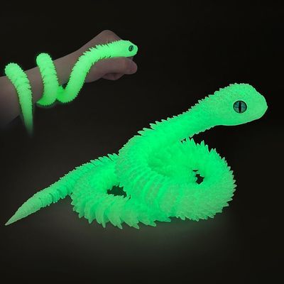 3D Printed Snake Animals Toys, Articulated Flexible 3D Printed Viper Fidget Toy, Realistic Slithering Design, Home Office Executive Desk Decor (Green Glow, 18 in)