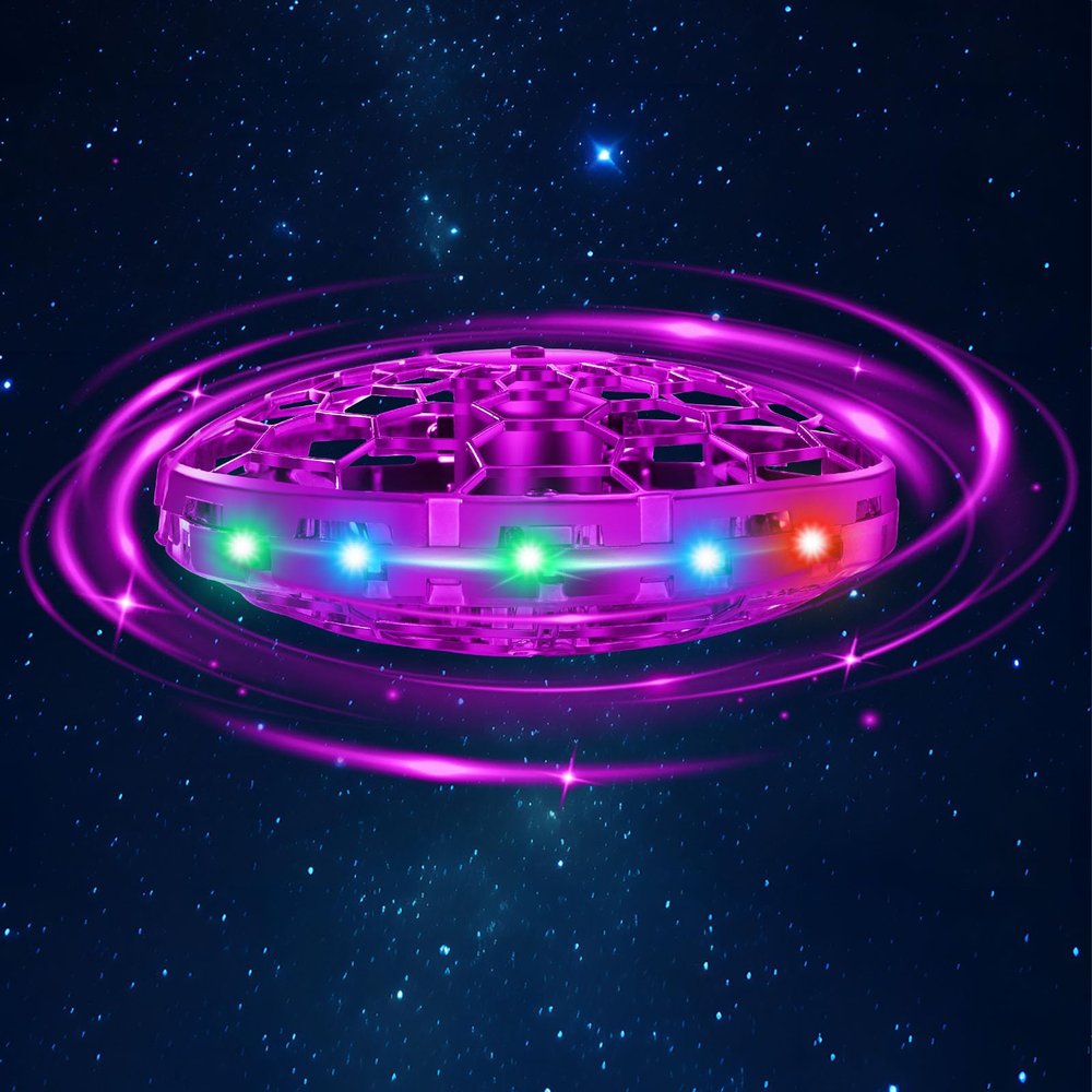 Hand Operated Flying Toy Drone for Kids, 360 Hands Free Motion Sensors Mini Drone with Cool LED Lights, Easy Indoor Small UFO Toy Flying Ball Drone for 6 7 8 9 10+ Year Old Boys and Girls (Pink)