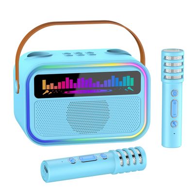 TOZDTO Karaoke Machine for Kids Adults, Birthday Gifts Toys for Girls Boys Age 3-12+,Mini Portable Bluetooth Singing Speaker with 2 Wireless Microphones & LED Lights (Blue)