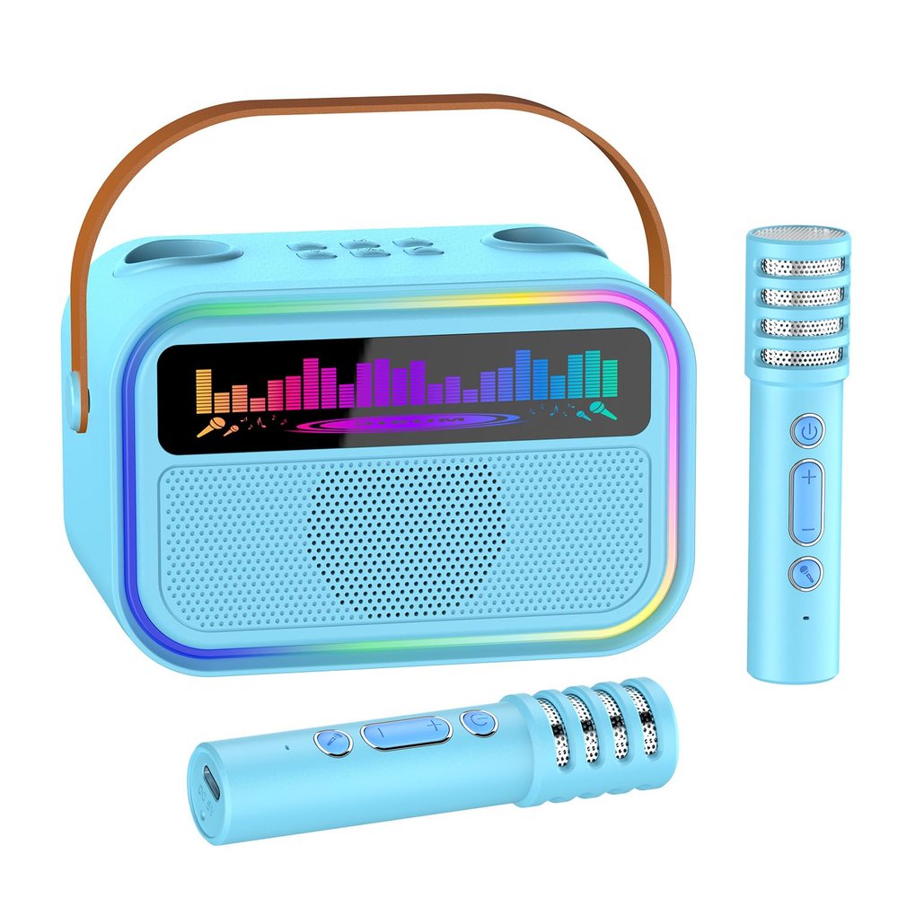 TOZDTO Karaoke Machine for Kids Adults, Birthday Gifts Toys for Girls Boys Age 3-12+,Mini Portable Bluetooth Singing Speaker with 2 Wireless Microphones & LED Lights (Blue)