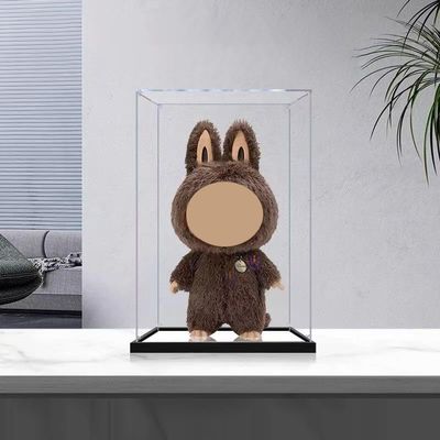 2cm high-end Black Brushed Mirror Base , Thickened Clear Acrylic Display Case for Zimomo Labubu for Pop Mart I Found You Angel in Clouds Doll, LABUBU Large Toy 13.8"x11.8"x23.6"