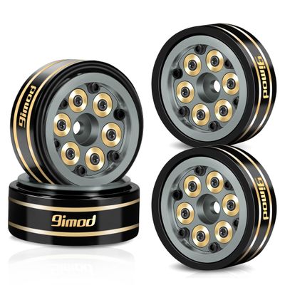 9IMOD 1.0 Beadlock Wheel Rims Black Coating Brass Rims, Heavy Duty Aluminium RC Wheels for 1/24 1/18 RC Crawler Upgrade Axial SCX24 AX24 TRX4M FCX24 Gladiator Deadbolt Bronco C10 JLU (Grey)