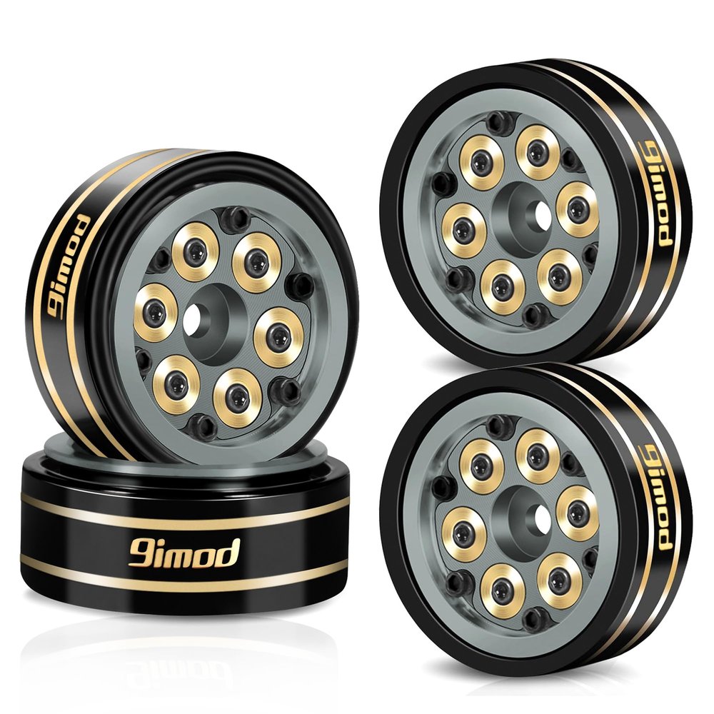 9IMOD 1.0 Beadlock Wheel Rims Black Coating Brass Rims, Heavy Duty Aluminium RC Wheels for 1/24 1/18 RC Crawler Upgrade Axial SCX24 AX24 TRX4M FCX24 Gladiator Deadbolt Bronco C10 JLU (Grey)