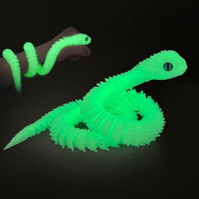 3D Printed Snake Animals Toys, Articulated Flexible 3D Printed Viper Fidget Toy, Realistic Slithering Design, Home Office Executive Desk Decor (Green Glow, 24 in)