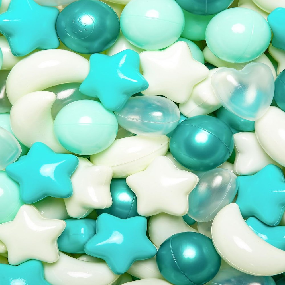 TRENDPLAY Ball Pit Balls for Toddlers, Star Heart Moon Shape 200 Pieces, Plastic Toy Balls for Boys Girls Kids Dogs, Pearl Dark Green