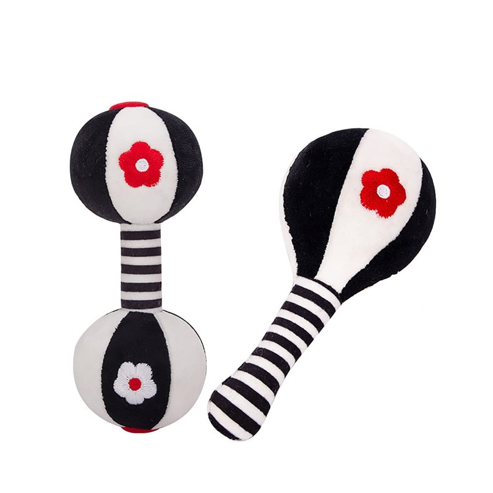 JINBOBUBU Soft Baby Rattles 0-6 Months - 2 Pack Infant Developmental Toys with Black & White Contrast | Sensory Newborn Toys for Girls & Boys | Set (BPA Free)