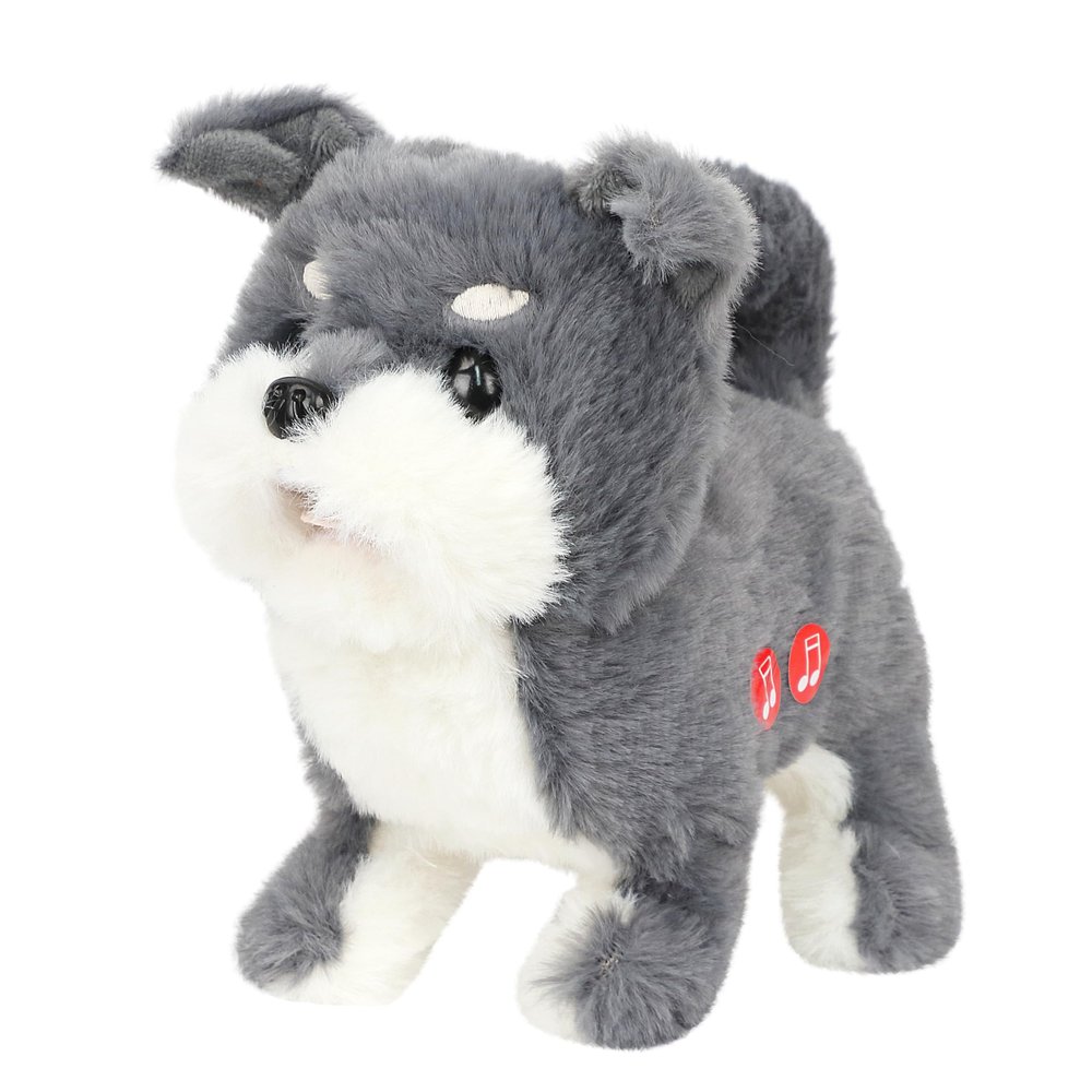 Easfan Electric Walking Plush Dog Toy Interactive Talking Musical Plush Toy Grey Puppy Birthday Gifts for Kids Toddlers,7"