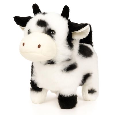 Easfan Walking Black Cow Interactive Electronic Pet Plush Toy with Sounds and Movements Moving Educational Plush Toy Easter Birthday Gifts for Kids Girls, 7'',Black