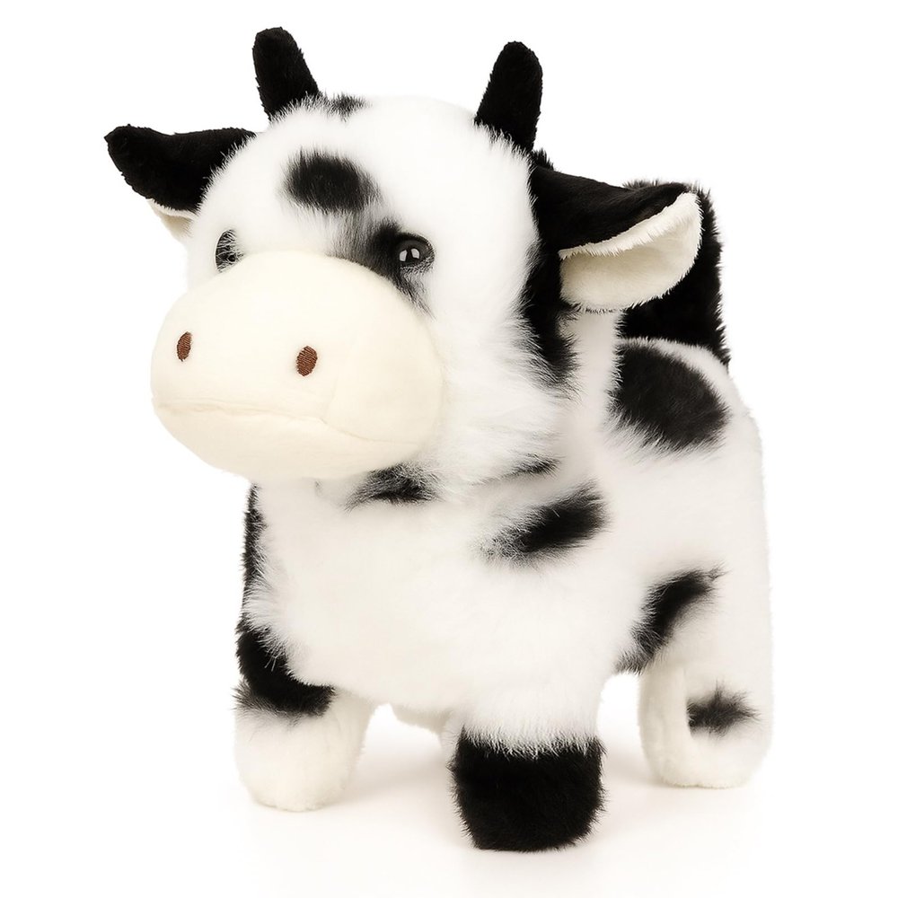 Easfan Walking Black Cow Interactive Electronic Pet Plush Toy with Sounds and Movements Moving Educational Plush Toy Easter Birthday Gifts for Kids Girls, 7'',Black