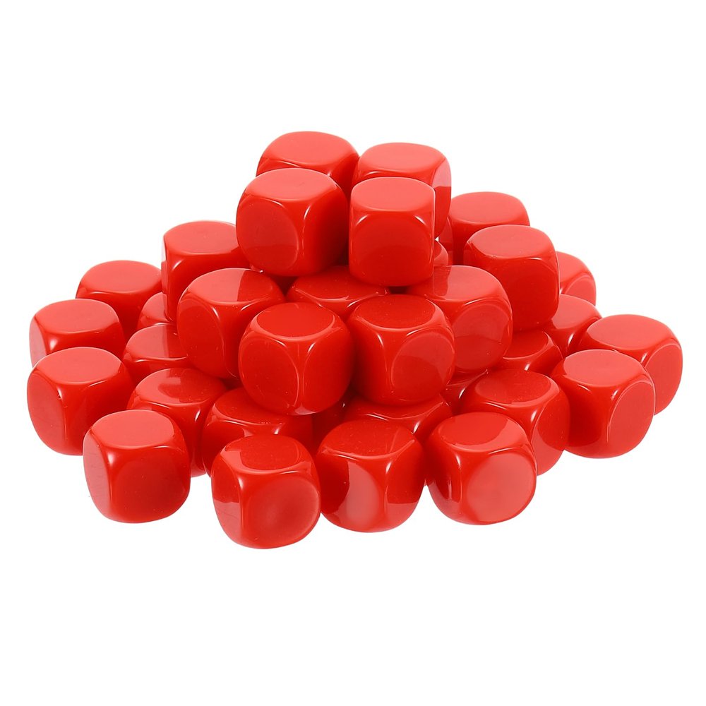uxcell 50Pcs Rounded Blank Six Sided Dice 16mm/0.6inch Acrylic Dice Cube with Smoothed Surface for Party Board Game DIY Craft Counting Teaching, Red