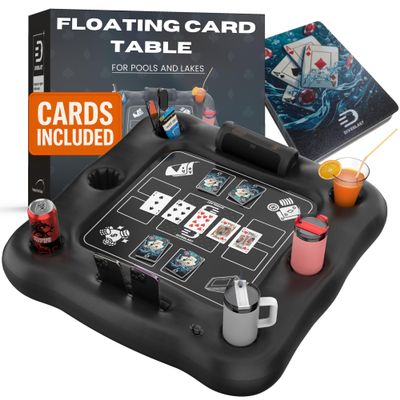 DIVEBLAST Floating Card Table for Pool with Waterproof Cards  Floating Game Table for Pool - Holds Up to 50 LBS  Premium Inflatable Floaties