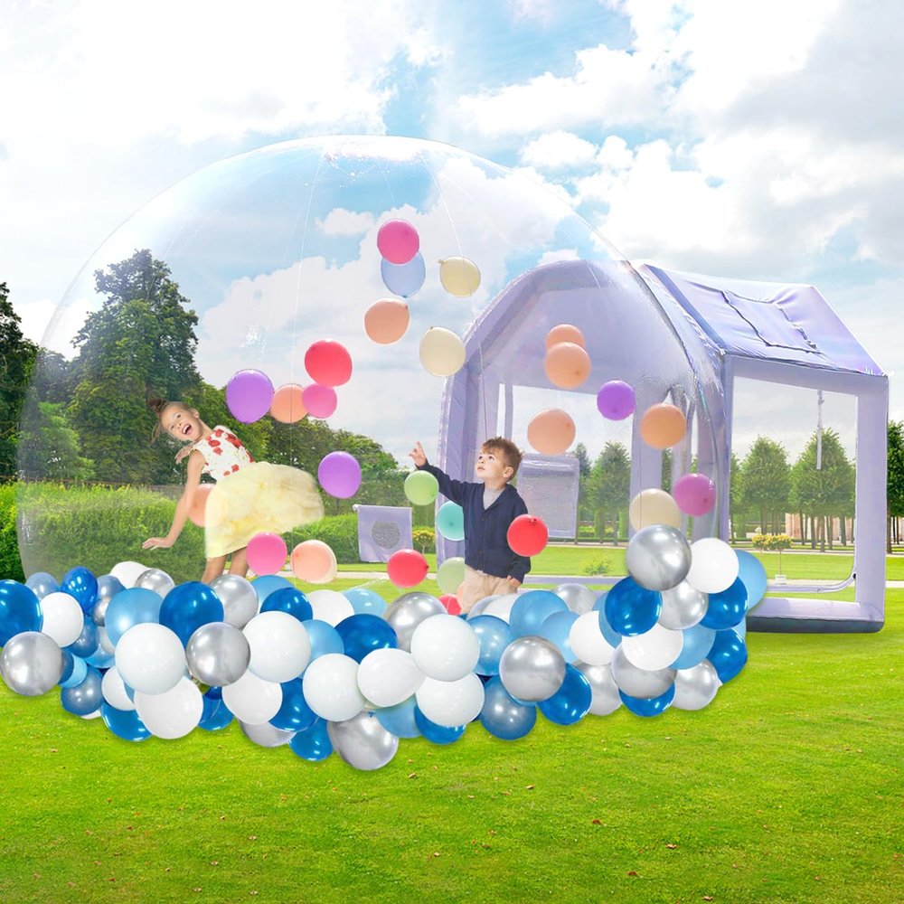 Iuoni 10FT Clear PVC Inflatable Bubble House Dome Tent with Tunnel - Bubble House Dome Inflatable, Ideal for Fun Events and Parties, Durable Inflatable Bubble House, Easy Setup (Silvery, 10FT)