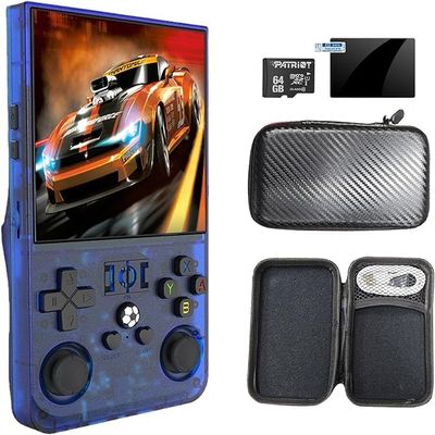 2025 R36MAX Retro Handheld Game Console with 64G 128G Built-in 18000+ 22000+ Classic Games, Portable Hand Held Open Source Linux System 4.0-in 4k HD IPS Screen Video Player (Blue 128G)