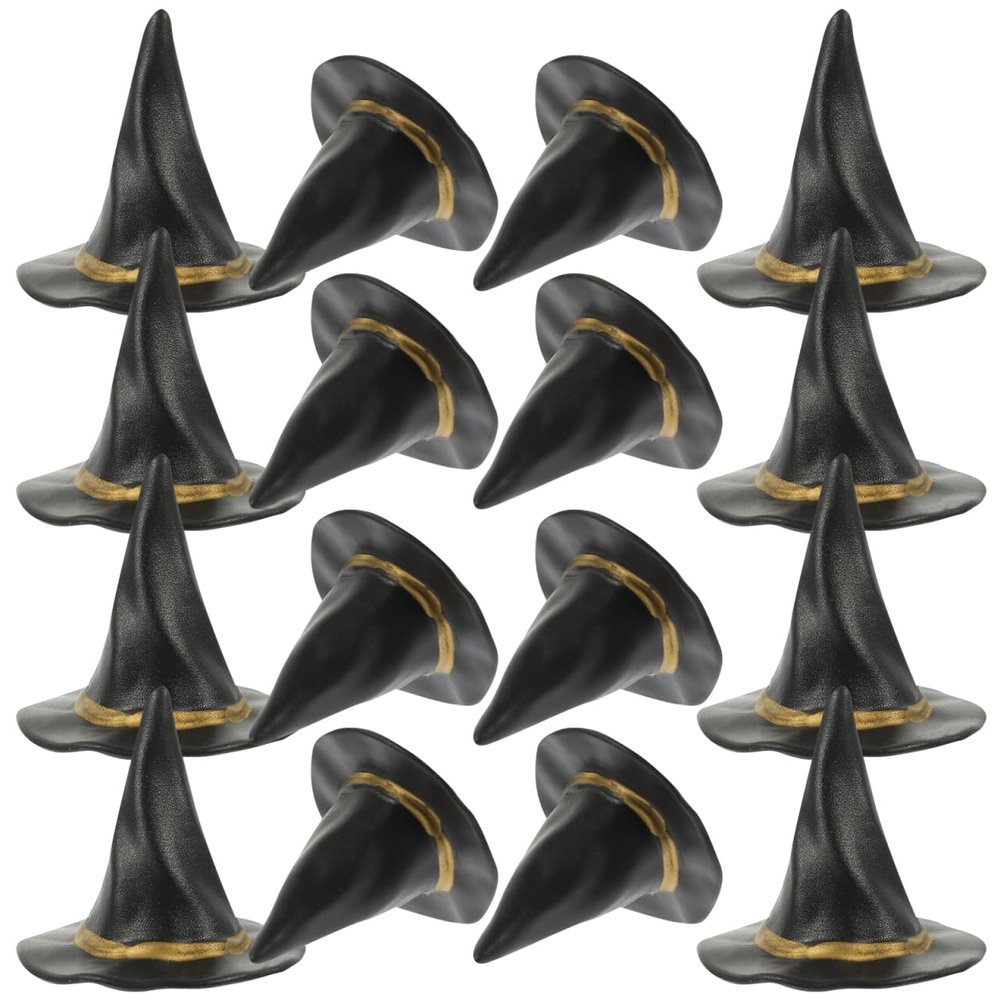 Abaodam 24pcs Miniature Witch Hats Black Tiny Wizard Hats for Dollhouse Crafts Halloween Party Favors DIY Hair Accessories