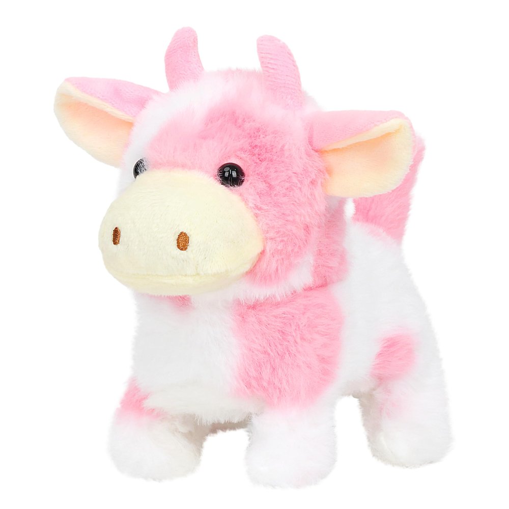 Easfan Walking Pink Cow Interactive Electronic Pet Plush Toy with Sounds and Movements Hopping Moving Educational Plush Toy Easter Birthday Gifts for Kids Girls, 7'',Pink
