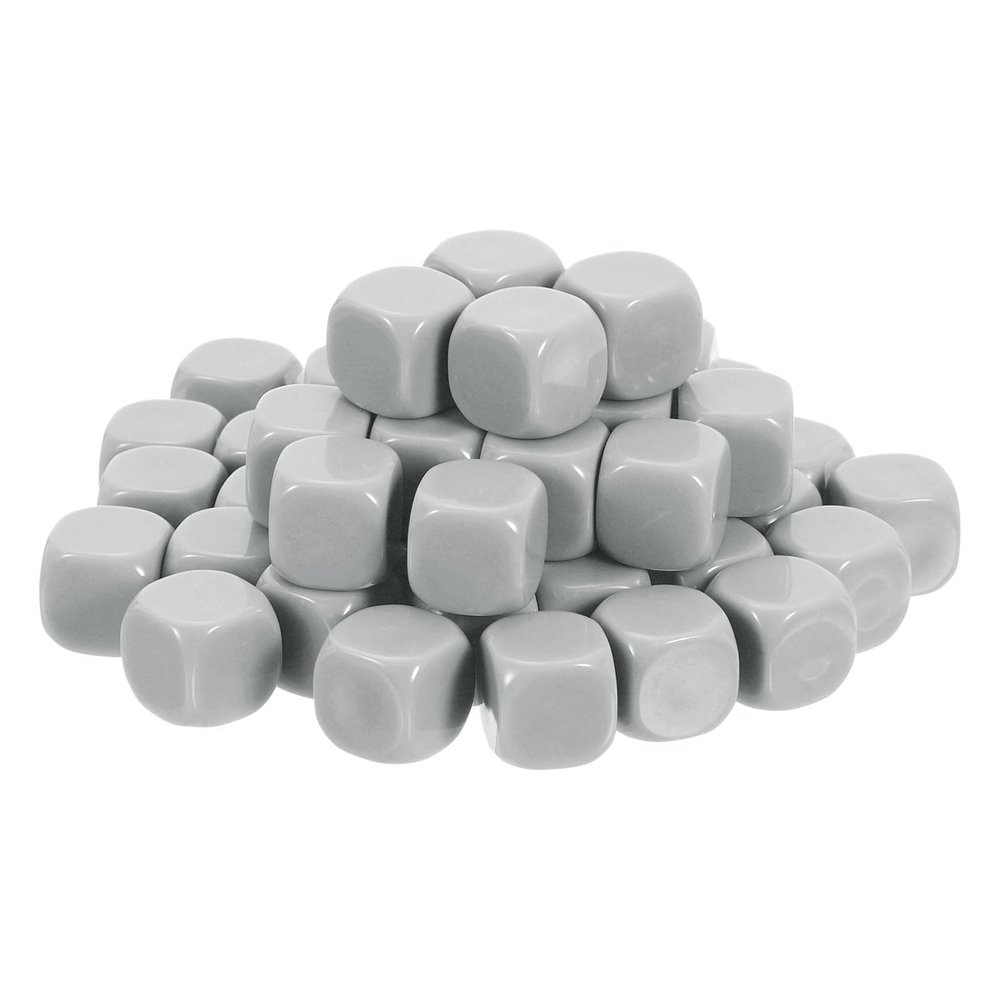 uxcell 50Pcs Rounded Blank Six Sided Dice 16mm/0.6inch Acrylic Dice Cube with Smoothed Surface for Party Board Game DIY Craft Counting Teaching, Light Grey