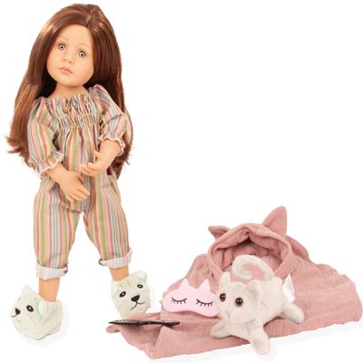 Gotz 2511042 Little Kidz Grete PJ Party - 14" Multi-Jointed Standing Doll with Long Brown Hair to Wash & Style