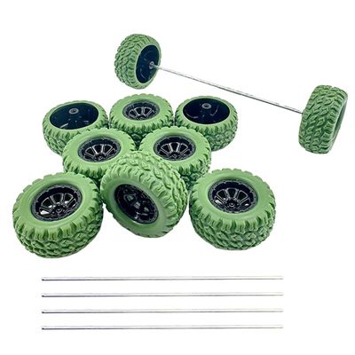 10PCS Toy Car Wheel RC Car Rubber Tire Wheel with 5PCS Shaft Round Rod Axles for RC Car Truck Robot DIY Model Toy Wheel Parts (2x36mm Green)