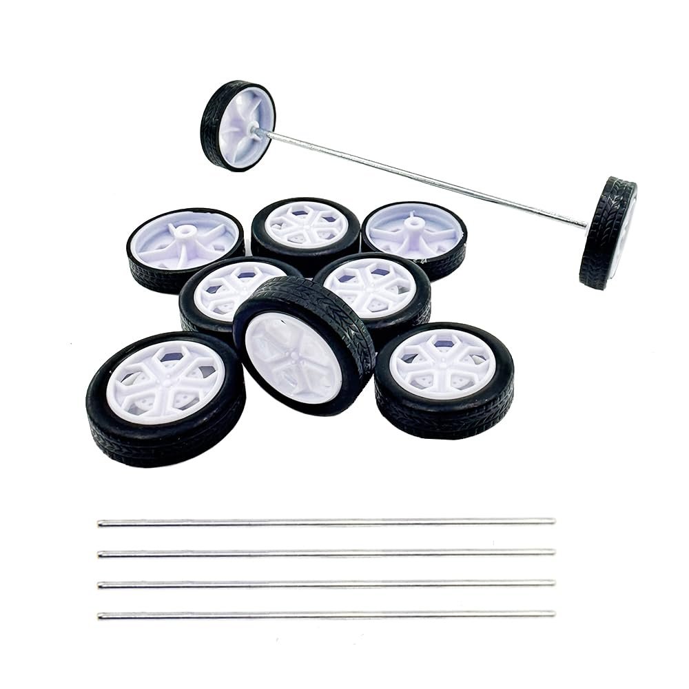 10PCS Small Toy Car Wheel 26mm Model Car Rubber Tire Wheels with 5PCS Shaft Round Axles for for RC Car Truck Robot DIY Model Toy Car Wheels Replace Accessories (2x26mm)