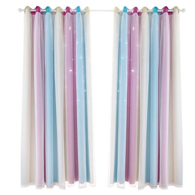 Yosoo Hollow Out Star Pattern Curtain, Modern Chameleon Curtain for Girls Children and Infants Dreamlike Starry Sky Design Transparent Fabric for Ventilation (134cm * 160cm)