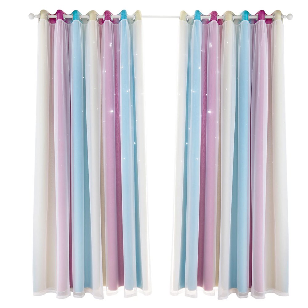 Yosoo Hollow Out Star Pattern Curtain, Modern Chameleon Curtain for Girls Children and Infants Dreamlike Starry Sky Design Transparent Fabric for Ventilation (134cm * 160cm)