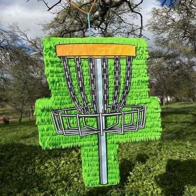 Disc Golf Basket Pinata, Neon Green Party Decoration, Chain Design