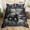 Bear Lodge Cabin Duvet Cover Set Toddler,Wild Animal Comforter Cover 2pcs for Boys Teens Youth,Jungle Nature Landscape Bedding Set 1 Pillowcase(No Comforter),Bear Footprint Bedding Quilt Cover view 1
