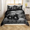 Bear Lodge Cabin Duvet Cover Set Toddler,Wild Animal Comforter Cover 2pcs for Boys Teens Youth,Jungle Nature Landscape Bedding Set 1 Pillowcase(No Comforter),Bear Footprint Bedding Quilt Cover view 2