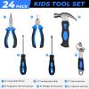 INCLY 24 PCS Kids Real Tool Set with Tool Bag, Boys Small Real Hand Tools Kit, Children Construction Learning Tools Hammer Screwdriver for Home DIY Building and Woodworking view 2