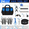 INCLY 24 PCS Kids Real Tool Set with Tool Bag, Boys Small Real Hand Tools Kit, Children Construction Learning Tools Hammer Screwdriver for Home DIY Building and Woodworking view 3