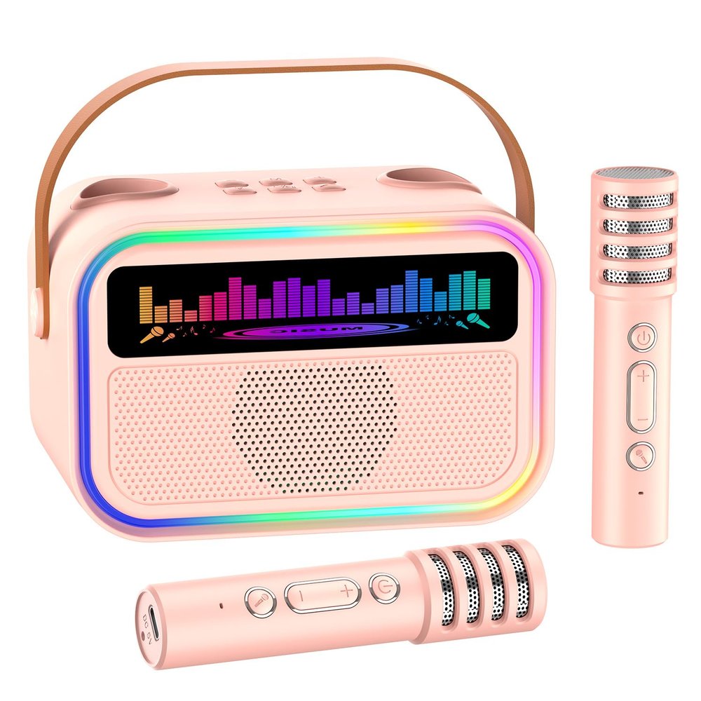 TOZDTO Kids Karaoke Machine for Girls, Kids Toys Gifts for Age 3-12+, Portable Bluetooth Speaker with 2 Wireless Microphones, Toddler Singing Karaoke for Birthday, Family, Home Party (Pink)